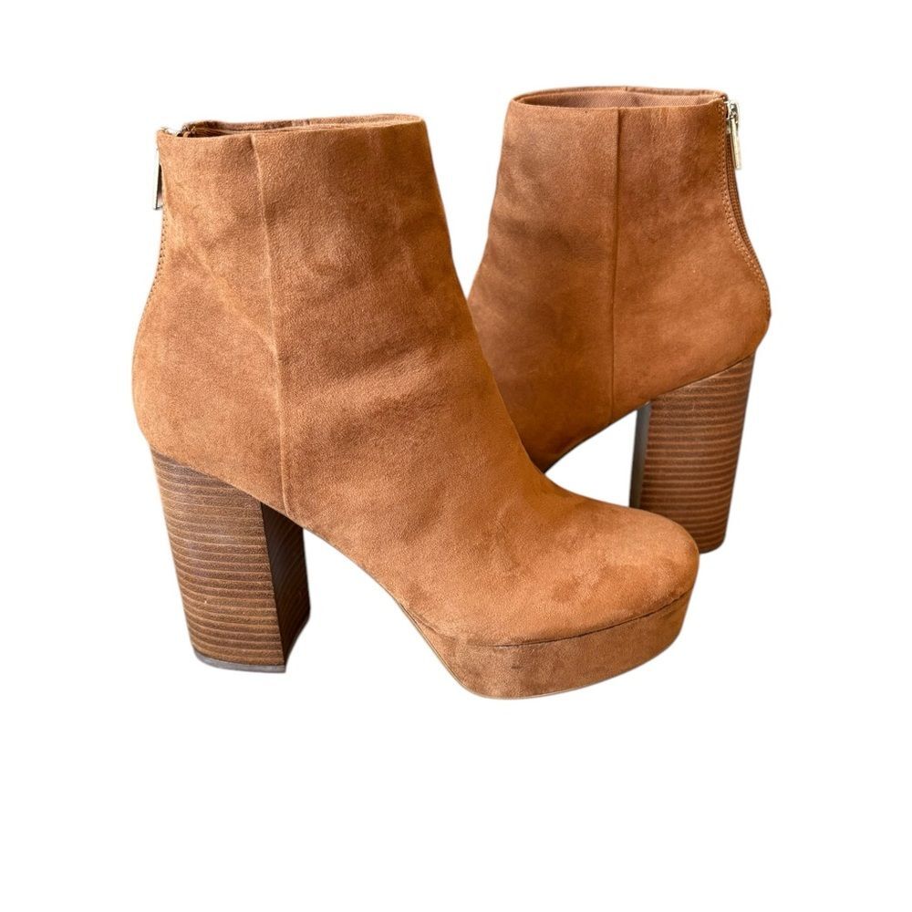 Steve Madden Gusty Platform Ankle Chunky Heeled Booties in Tan Womens Size 9.5